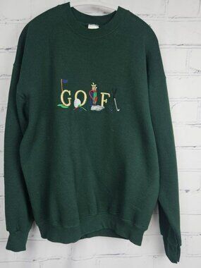 Dark Green Vintage Golf Embroidered Sweatshirt Mens XL Fruit of the Loom BEST